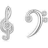925 Sterling Silver Music Note Earrings Stud Musical Treble Bass Clef Jewelry Gifts Ideas for Music Lovers Women Musician Students