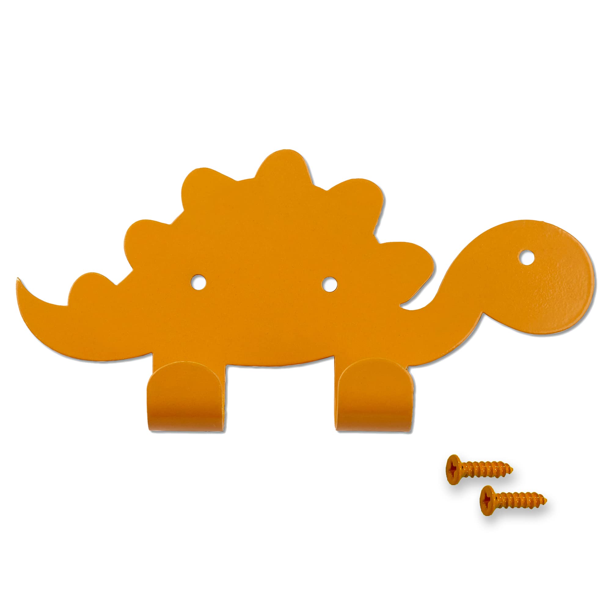 keypak Kids Dinosaur Double Coat Hooks, Door Wall Mounted Metal Decorative Hooks for Boys & Girls, Toddlers Bedroom or Baby Nursery - Colour Matching Fixings Included (Orange)