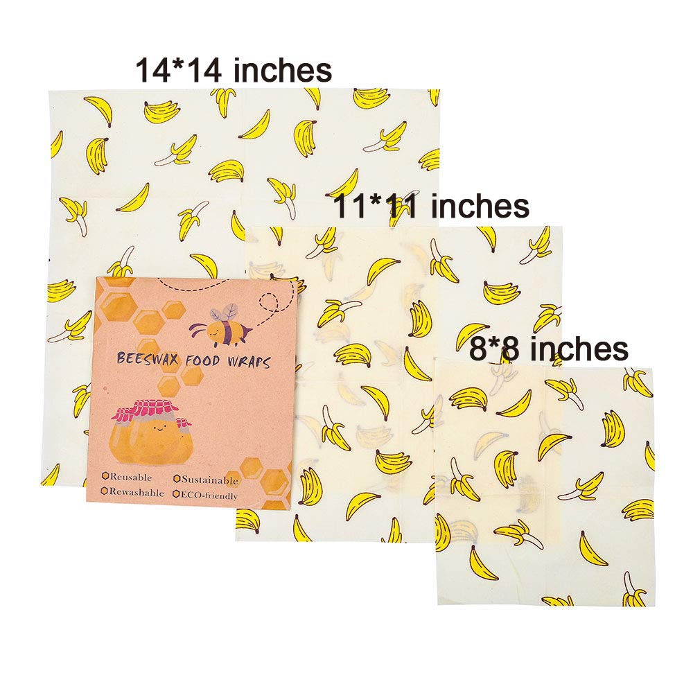 MANISHO Reusable Food Wraps Assorted 3 Pack Eco Friendly Organic Sustainable Plastic Free Food Storage 1 Small 1 Medium 1 Large - Banana