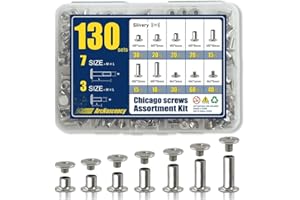 ArcNascency 130 Sets Silvery Chicago Screws Leather Rivets Kit, 7 Sizes (M5*4,5,6,8,10,12,15) & 3 Screw Lengths (M4*3,4,5) for Belts, Bookbinding, DIY Leather (Silvery)