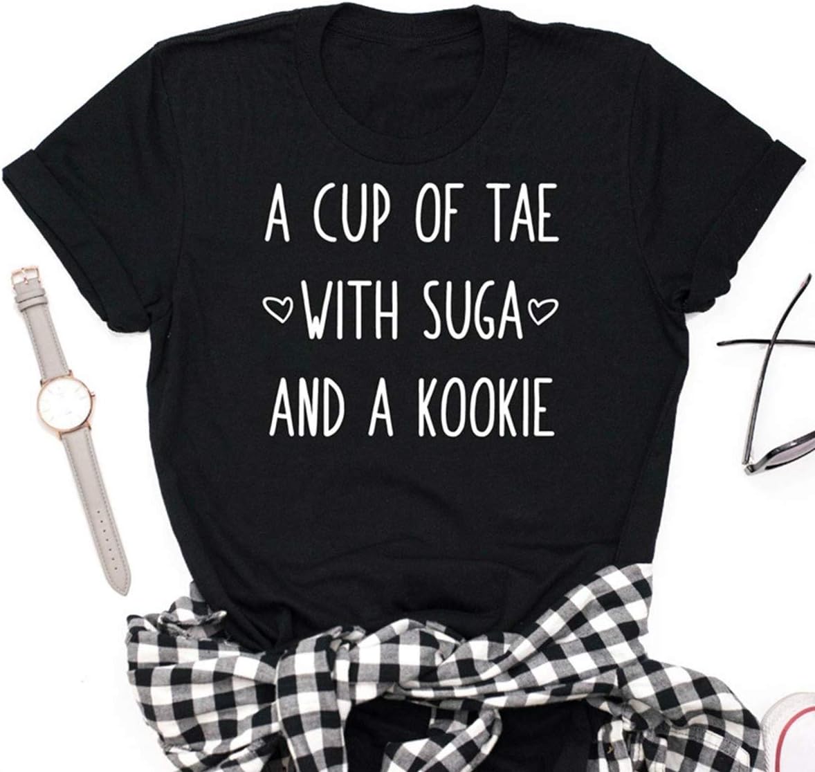 Ljdemmke A Cup of Tae with Suga and Kookie Short Sleeve Cotton T-Shirt for Women