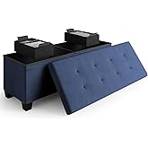 Storage Ottoman Bench with Bins, 43-in Storage Bench for Bedroom End of Bed, Folding Foot Rest Ottoman for Living Room Max 660lbs, Fabric Ottomans, Blue