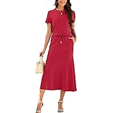 Casly Lamiit 2 Piece Outfits for Women Spring Lounge Midi Skirt Sets with Pockets Short Sleeve Travel Sets Womens Clothing Red M