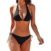 Women's Bikini Sets Two Piece Bathing Suits Sexy Textured Halter Padded Bikini Swimsuits Side Tie Thong Bottom Swimwear