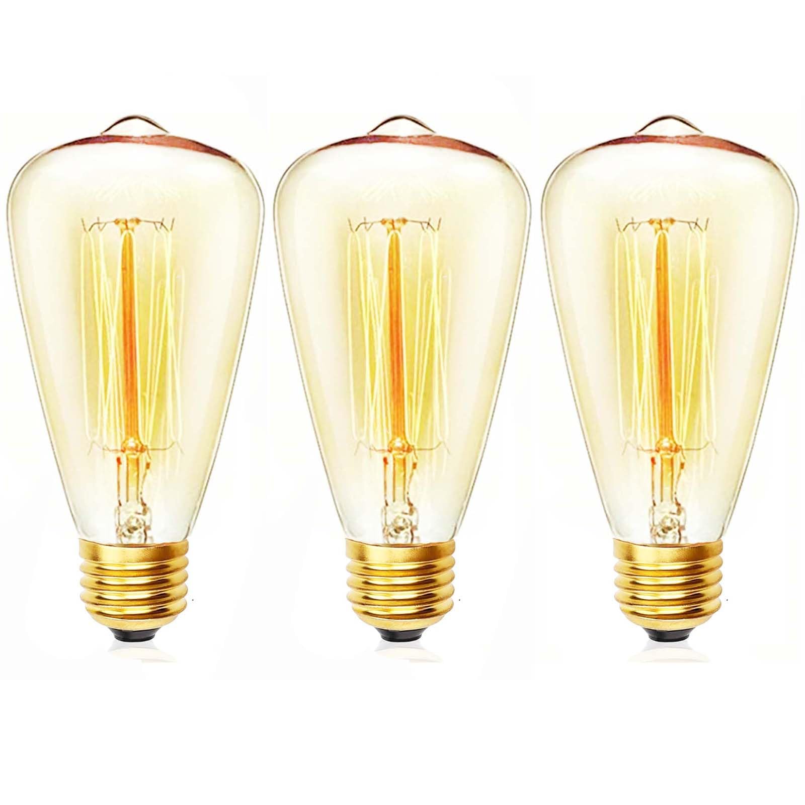 JQslight E27 Vintage Edison Light Bulb ST48 Dimmable Filament Light Bulbs 40W，Warm White 2700K Decorative Light Bulb， Retro Amber Glass Screw Lamp ，Retro Light Edison Bulb，3 Pack.