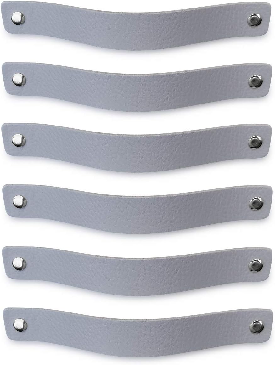 Brute Strength, Leather Handles for Furniture, Light Grey, 6 pcs, 20 x 2,5 cm, Cabinet Handle