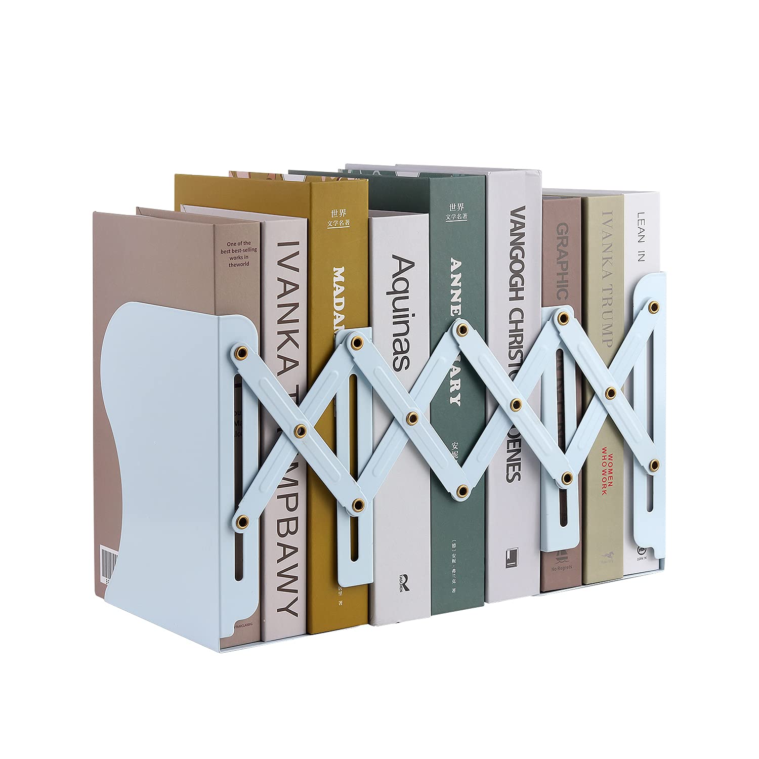 Expandable Metal Bookends, MSDADA Adjustable Book Ends Heavy Duty Book Holder Desktop Book Stand Non-Skid Desk Organizer for Kids Student Home Office School Bookshelf Book Storage(Light Blue)