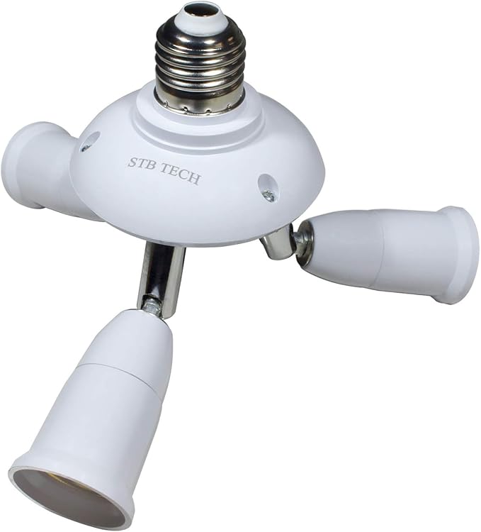 STBTECH 3 in 1 Extension Light Socket Splitter Adapter, E26/E27