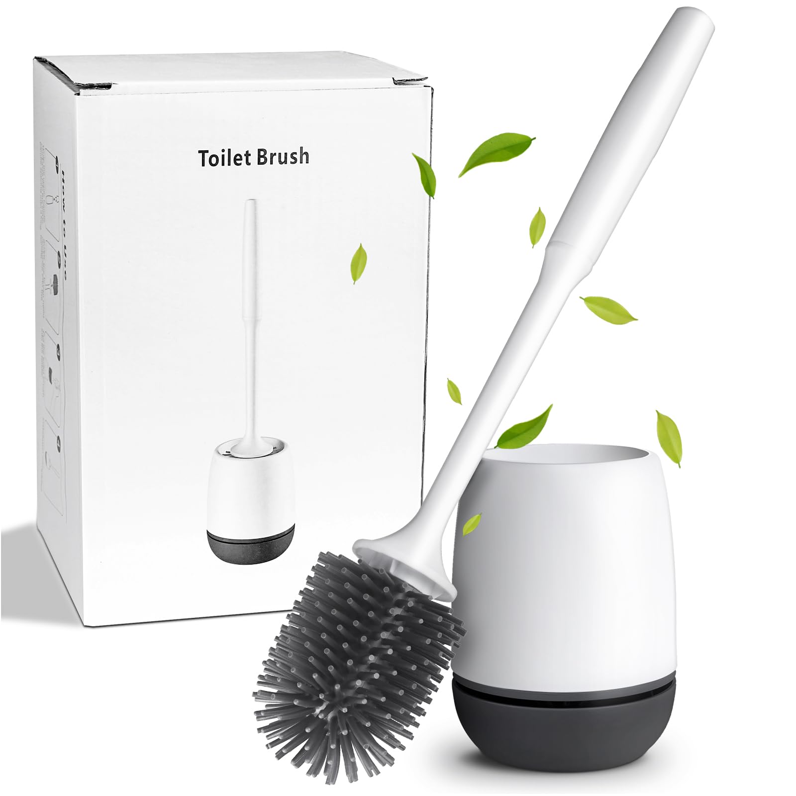 MEKEET Silicone Toilet Brush and Holder,Bathroom Toilet Brush Holder Set,Silicone Toilet Cleaning Brush Kit with Soft Bristle Brush (Flooring Upgrade)