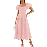 ZESICA Women Summer Puff Sleeve Boho Wedding Guest Midi Dress | High Wasit, Backless, Flowy A Line Tiered, 2026 Trendy, Casual Beach Vacation, Baby Shower Tea Party, Soft Lightweight Fabric