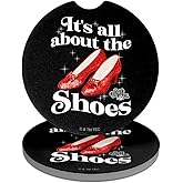 GRAPHICS & MORE The Wizard of Oz All About the Shoes Car Coasters, Pack of 2, 2.5" Ceramic Stone, Drink Coaster for Cup Holders with Finger Notch