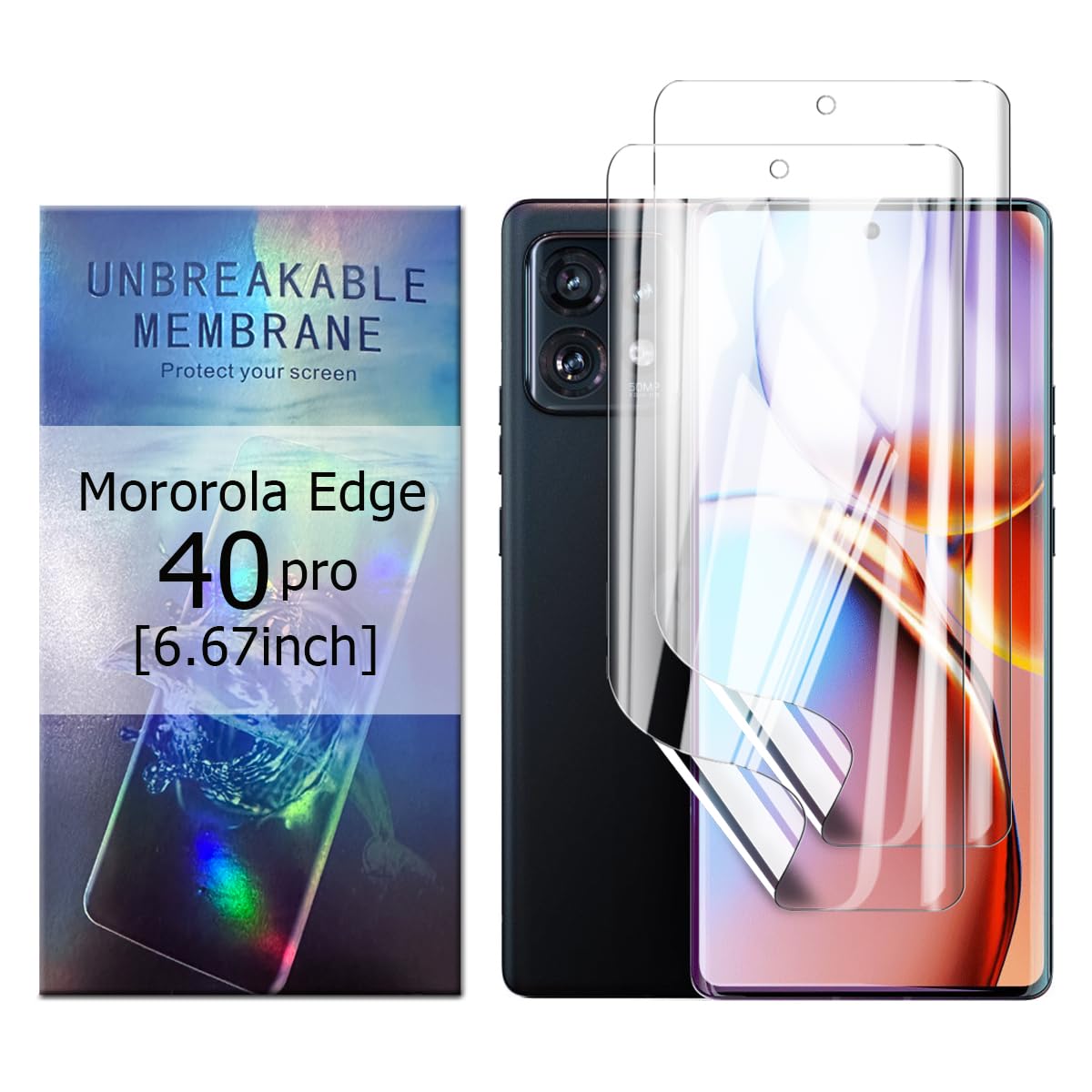 Glcrrpu 2 Pack Screen Protector for Motorola Edge 40 pro[6.67inch] High Sensitive Hydrogel TPU Film HD Clear Flexible,Self-Healing[Not Tempered Glass]