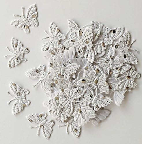 Pack of 100 Glittery FABRIC butterfly Sequinned Motifs in WHITE colour. Size 30 mm x 20 mm. For card decoration and scrapbooks use.