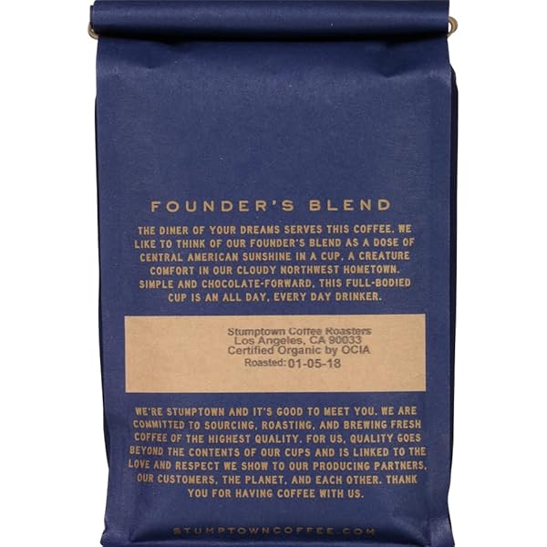 STUMPTOWN COFFEE ROASTERS, MEDIUM ROAST ORGANIC WHOLE BEAN COFFEE – FOUNDER’S BLEND BAG WITH FLAVOR NOTES OF VANILLA AND COCOA POWDER, 12 OUNCE (PACK OF 1)