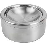 Windproof Ashtray with Lid - Heavy Duty Stainless Steel Ash Tray for Weed and Cigarettes, Smokeless Indoor Outdoor Table Top Cigarette Butt Disposal for Patio Home Office