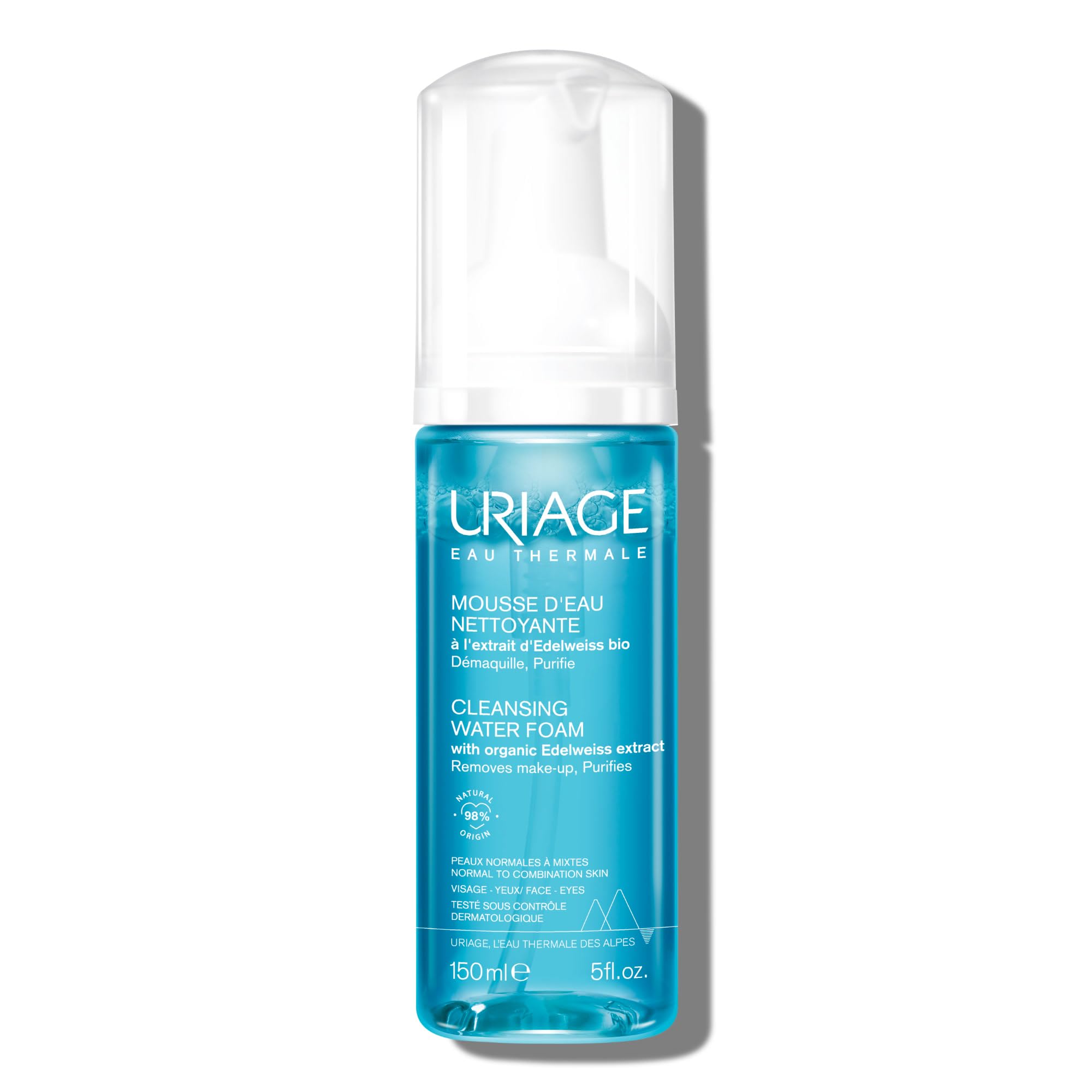 Uriage Face Cleanser & Make-Up Remover 150ml - Ultra-Soft Airy Foam, Rinse-Off Cleanser - Perfectly Removes Make-Up, Leaves Skin Soft - Floral Fragrance - Soap-Free, Physiological Ph