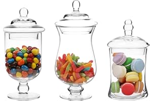 MyGift Clear Glass Apothecary Jars with Lid, Decorative Footed Vase, Candy Buffet Containers, Set of 3
