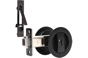 Dontay Pocket Door Lock, Color Coded Indicators, Privacy (Bed/Bath) Handles Latch, 2-3/8" Backset, Hardware for 1 3/8” to 2 3/16” Thickness Door (Including Edge Pull, Matte Black, Round - 1 Pack)