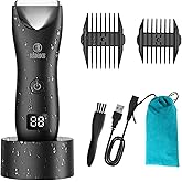 Body Hair Trimmer for Men, Electric Ball Trimmer with Ceramic Blade, Waterproof Pubic Groin Hair Trimmer for Mens Grooming Kit with LCD Display & Recharge Dock (Black)