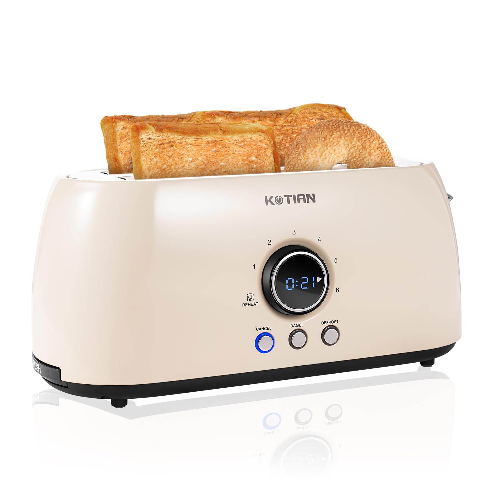 Photo 1 of Toaster 4 Slice, KOTlAN Retro Long Slot Toasters with CountdownTimer,Stainless Steel Toaster,Bagel,Defrost,Reheat,Cancel Functions,Extra Wide Slots,6 Toast Settings,Removable Crumbs Tray,White