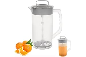 QOOWFEANIG Mixing Pitcher 68 Oz With Squeeze Blade and Adjustable Mixer Plunger - BPA-Free Clear Unbreakable Container for Ju