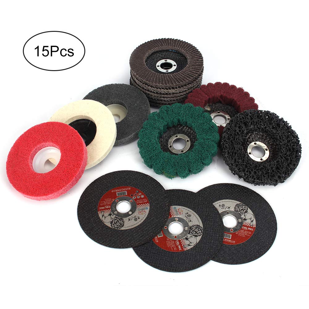 15Pcs 4inch Flap Discs Grinding Polishing Wheels Cut off Wheel Set,Assorted Grit 60 80 120 24 320 Flap Disc Cut off Wheel Strip Abrasive Disc Wheel Nylon and Wool Fiber Buffing Polishing Wheel