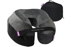 Cabeau Best Neck Pillow for Travel – Evolution Earth Deluxe – 360° Head, Neck and Chin Support for Sleeping – Sustainable Memory Foam - Removable, Washable Cover with Compact Carrying Case (Wind)