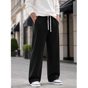 Men's Loose Fit Wide Leg Drawstring Jeans,Elastic Waist Casual Straight Jeans for Men Daily Street Work Travel