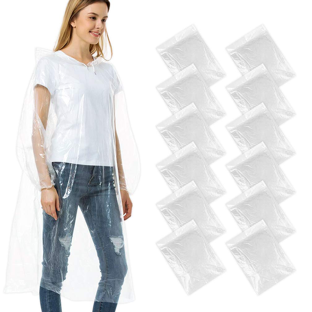 ALBOYI 10 | 12 Pack Disposable Rain Ponchos, Waterproof Rain Poncho for Women & Men, Adult Raincoats with Drawstring Hood, Outdoor Activities, Clear, Multicolor (UK, Age, One Size, 12, Clear)