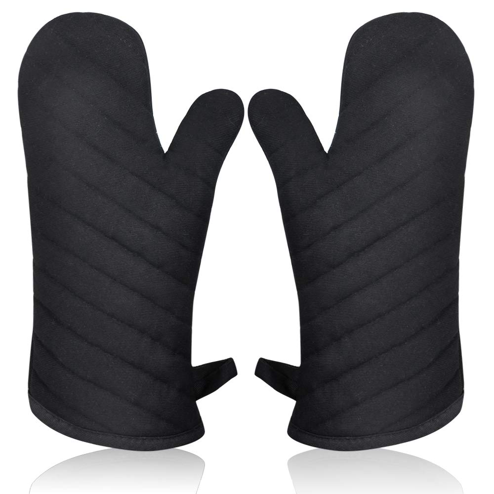 Ayada Heat Resistant Kitchen Oven Glove, Oven Pot Holder Oven Mitts Oven Gloves Thick and Long Kitchen Insulating Pot Holder Oven Mitts for BBQ Cooking Kitchen Gloves Black 1 Pair