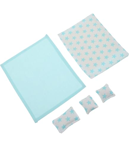 Fiocias Ensemble de Literie de Maison de Poupée Drap Miniature Oreiller Couette Matelas Tissu Ornement de Simulation Décor Réaliste Convient pour Scène de Chambre Jeu de Rôle Collectionner Vert Blanc