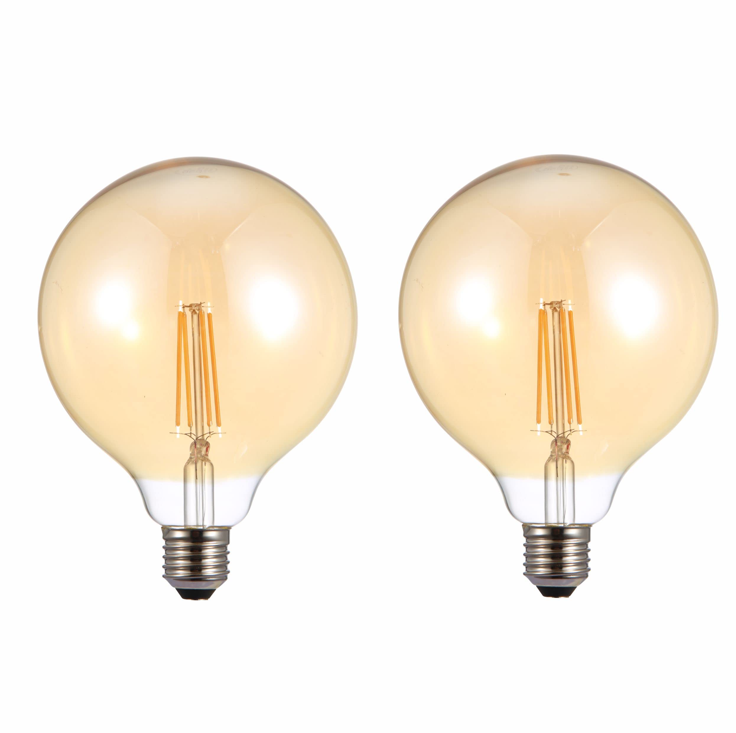 TEKLED G125 Dimmable LED Filament Globe Bulb, 6.5W (60W Equivalent), Warm White 2400K, E27 Edison Screw, Pack of 2