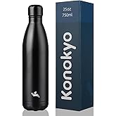 Konokyo Insulated Water Bottles,25 oz Double Wall Stainless Steel Vacumm Metal Flask for Sports Travel,Midnight Black