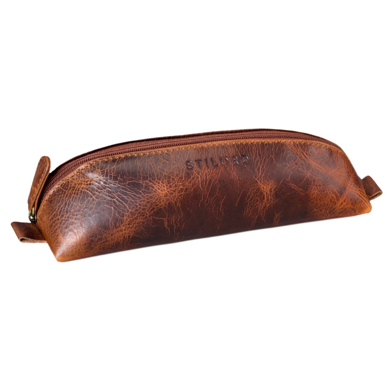 STILORD "Willem" Pencil Case Leather Pencil Pouch for Men Women Vintage Stationery Bag with Zipper Colour:Kara - Cognac