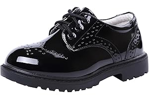WUIWUIYU Boys Oxfords Shoes Little Ring Bearer Wedding Lace up Oxfords Flats Brogues Boys School Uniform Dress Shoes