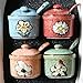 DoDola Ceramics Retro Flower Sugar Bowl with Lid and Spoon 5.5 Ounces Green