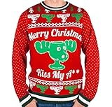 Christmas Vacation 'Kiss My A**' Moose Mug Ugly Christmas Sweater (Red)