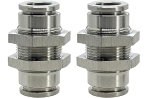 Jienk 2Pcs 304 Stainless Steel Bulkhead Union 3/8" x 3/8" Tube OD Push to Connect Tube Fitting, PMM-3/8 Pneumatic Quick Connect Air Fitting