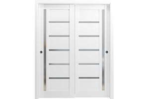 SARTODOORS Sliding Closet Bypass Doors | Quadro 4588 White Silk with Frosted Glass | Sturdy Rails Moldings Trims Hardware Set | Wood Solid Bedroom Wardrobe Doors - 60" x 80" | 2 (30x80)