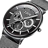 Watch Men’s Fashion Stainless Steel Classic Black Casual Watch With Mesh Band Waterproof Analog Quartz Wrist Watch