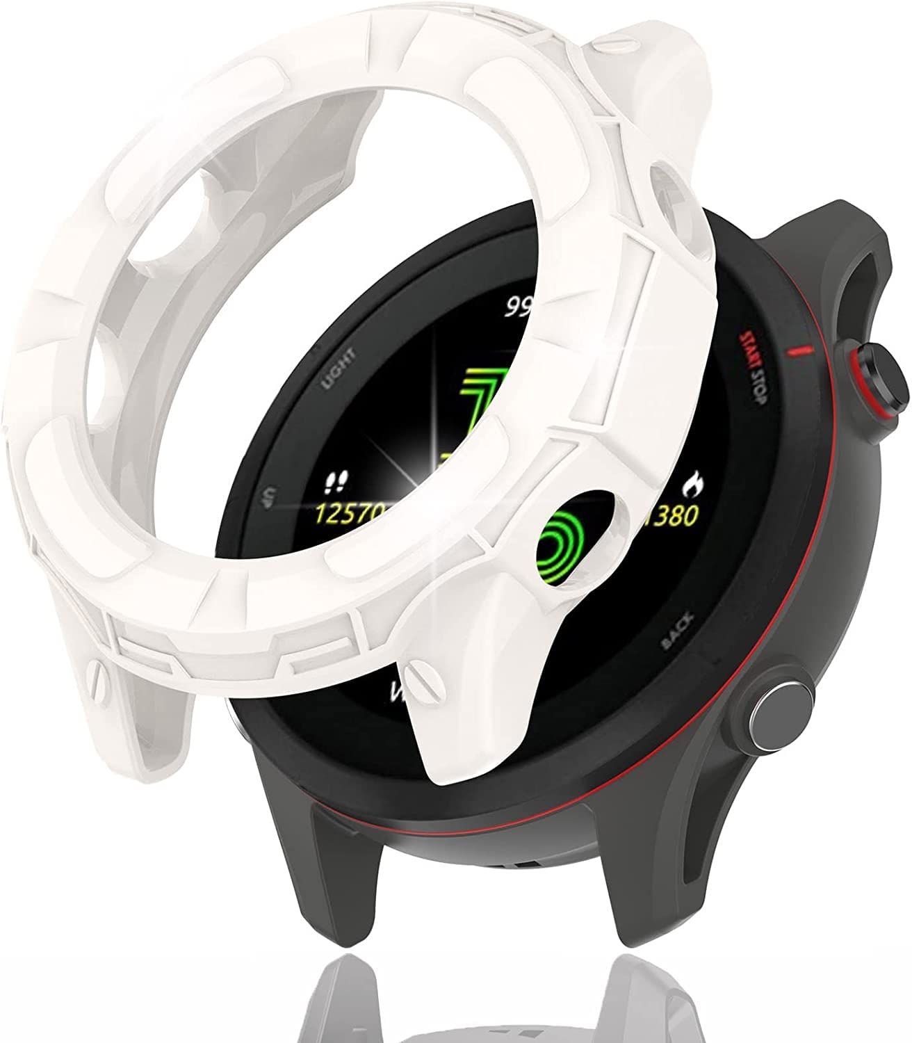 Miimall Case Compatible with Garmin Forerunner 255S/Forerunner 255S Music, Ultra-Thin Protective Frame Shockproof Silicone All-Around Protective Cover for Forerunner 255S 41mm - White