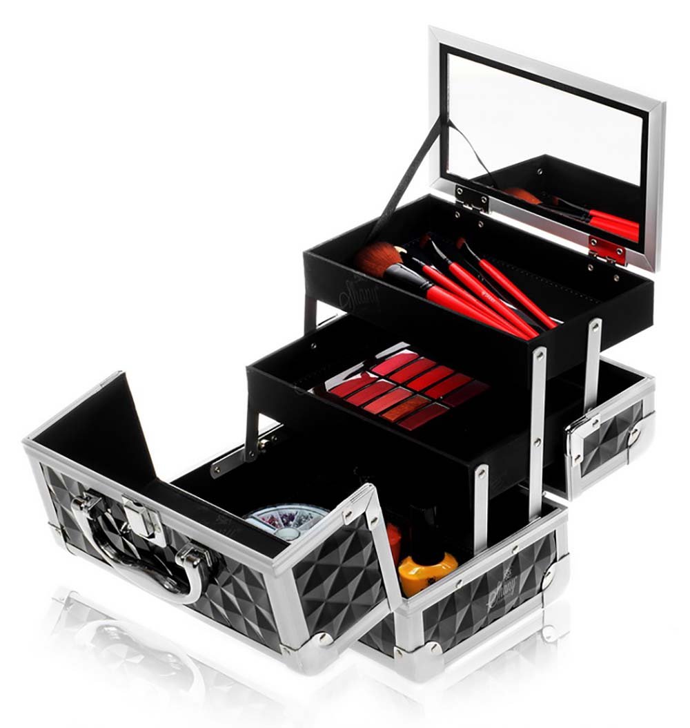 SHANY Chic Makeup Train Case Cosmetic Box Portable Makeup Case Cosmetics Beauty Organizer Jewelry storage with Locks, Multi trays Makeup Storage Box with Makeup Mirror - Black