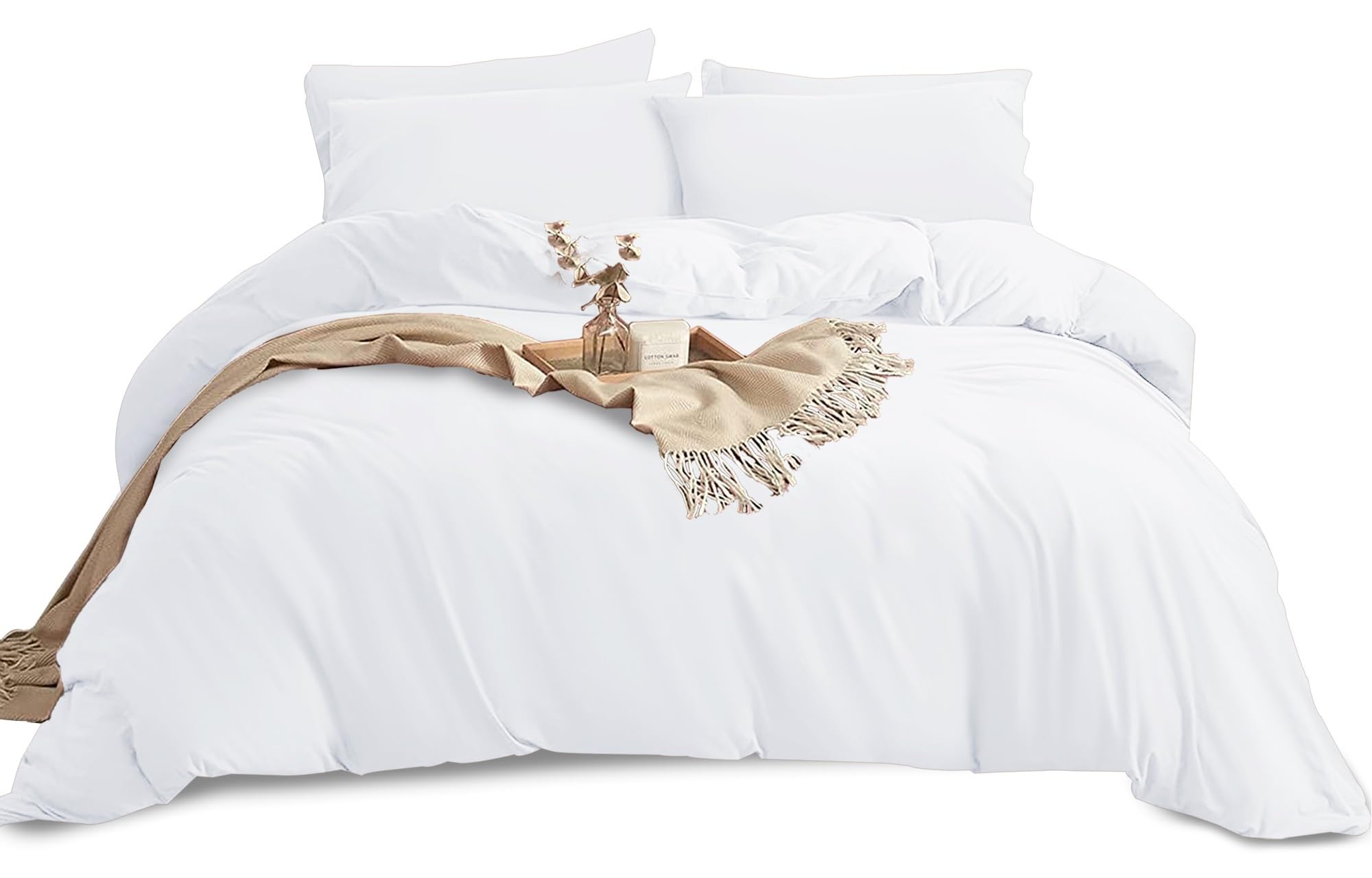 Imperial Rooms King Size Duvet Cover Sets Brushed Microfiber 3 PCs Plain White Bedding Set with Pillow Cases Button Closure Ultra Soft Quilt Bed Cover (230 x 220 Cm) — image 1