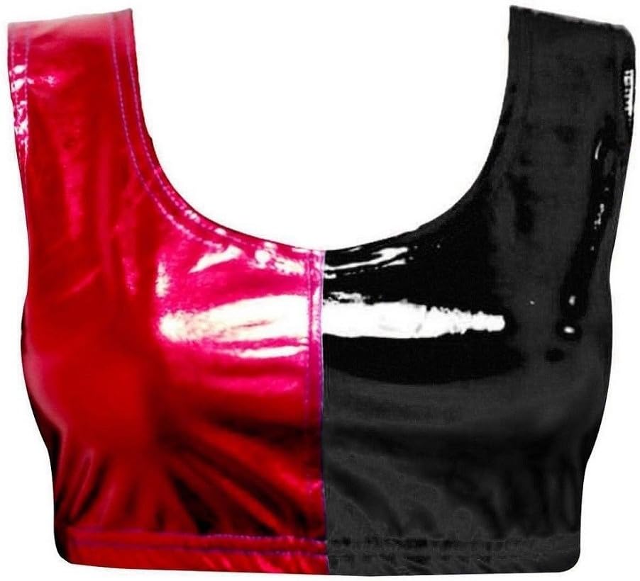 Women's Harley Quinn Costume Fancy Dress T-Shirt Short Crop Top Halloween Suicide Squad 8-22