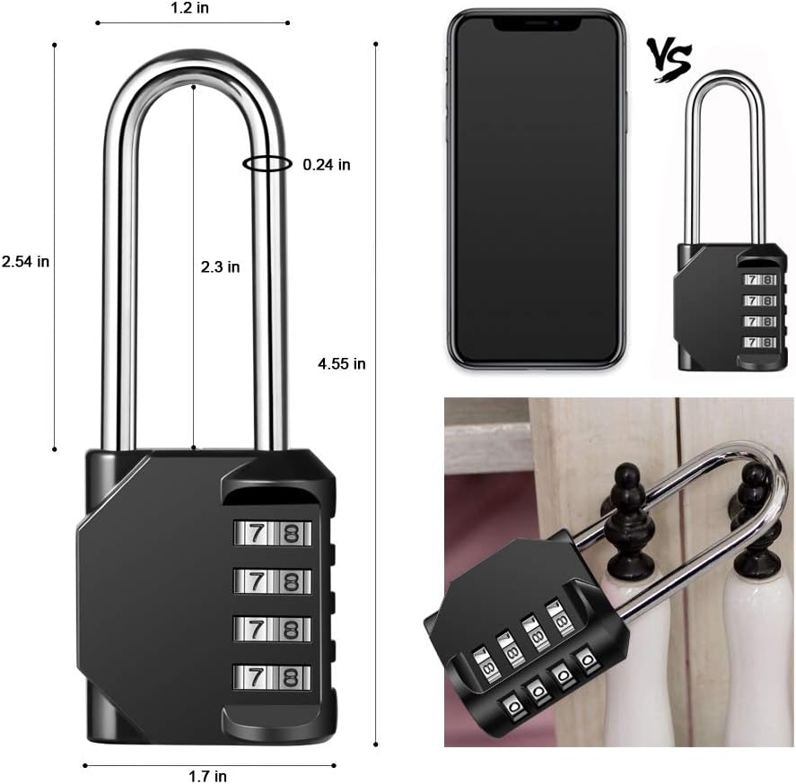 Disecu 4 Digit Combination Lock 2.5 Inch Long Shackle and Outdoor Waterproof Resettable Padlock for Gym Locker, Hasp Cabinet, Gate, Fence, Toolbox (Black, Pack of 2) - - 