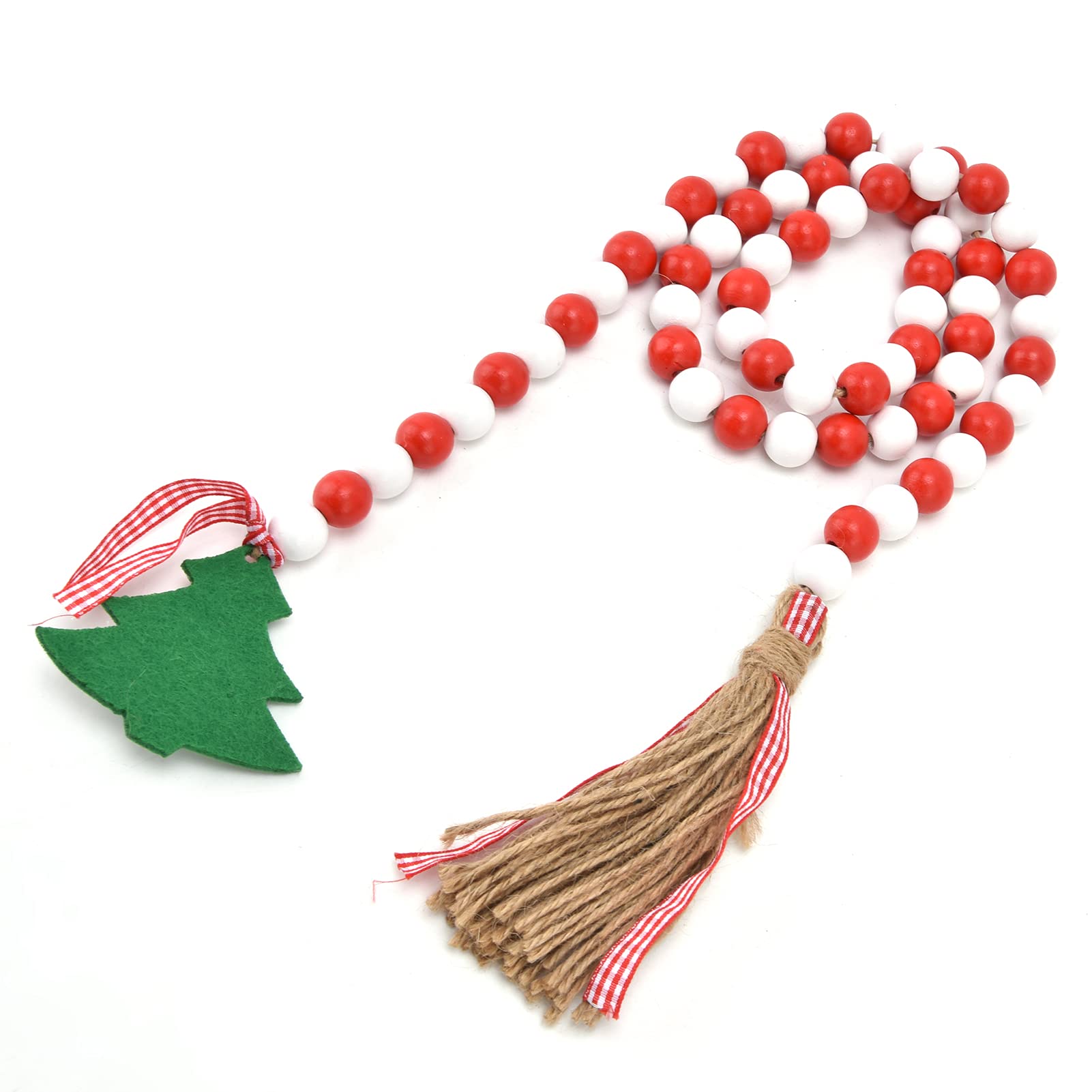 Wood Bead Garland, Wooden Bead Decor Garland Tassels Exquisite Workmanship Wall Hanging Beads for Home Festival Decoration(Red and White)