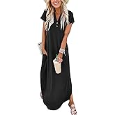 ANRABESS Women Summer Maxi Dress Casual Short Sleeve V Neck Button Up Loose Split Travel Dresses 2026 Beach Vacation Sundress