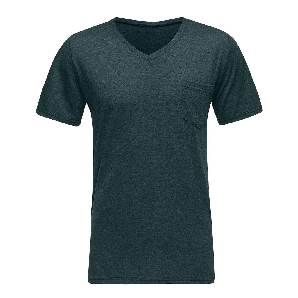 LEXUPA Mens t Shirts Fashion Mens Summer Slim Casual Pocket V-Neck Fit Short Sleeve Top Blouse