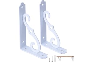 ETECHMART Decorative Shelf Brackets, 5 Inch Wall Mounted Floating Shelf Bracket for DIY Open Shelving, Pack of 2 L Shape Heavy Duty Rustic Iron Metal Corner Brace Shelf Supporter, White