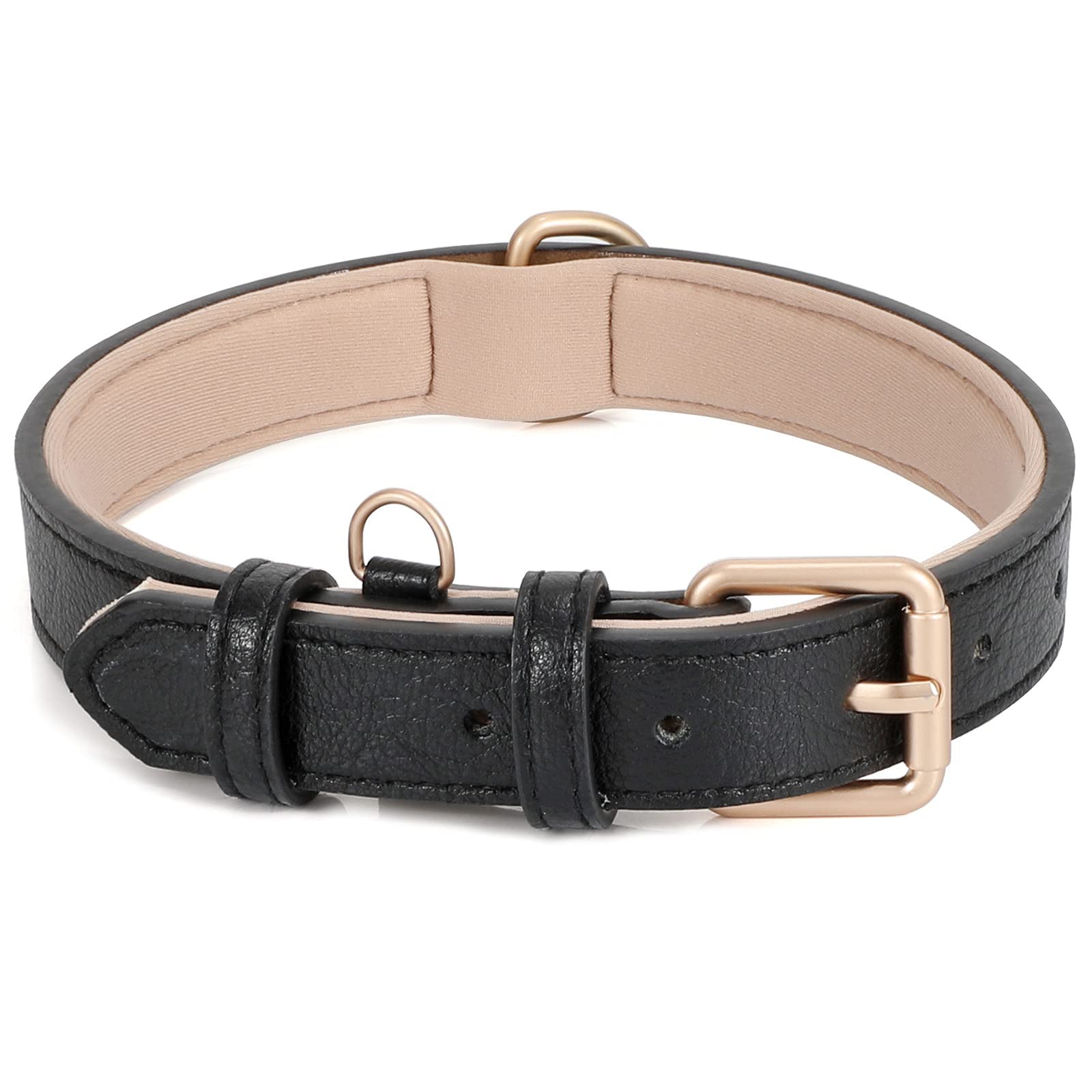 Leather Dog Collar Adjustable Soft Leather Padded Collar Heavy Duty for Small Medium Large Size Dogs with Alloy Buckle(Black,L)